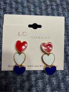 LC Lauren Conrad Red White Blue Enamel Heart Drop Earrings